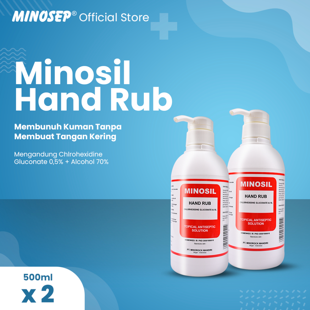 Minosep Minosil Surgical and Hand RUB 2 botol 500ml Chlorhexidine 0,5% & Alcohol 70%