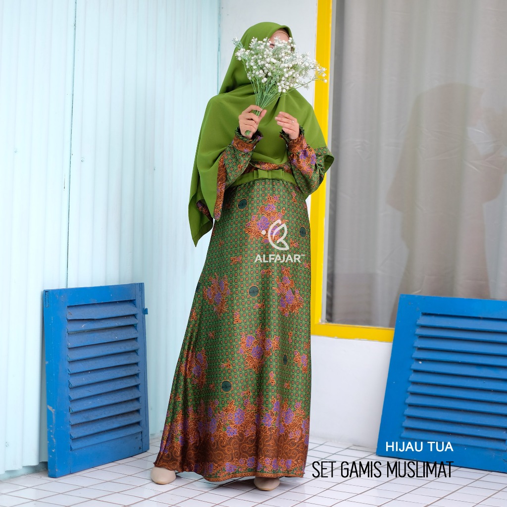 Set GAMIS Abaya BATIK MUSLIMAT NU Semi Sutra Dress by Alfajar