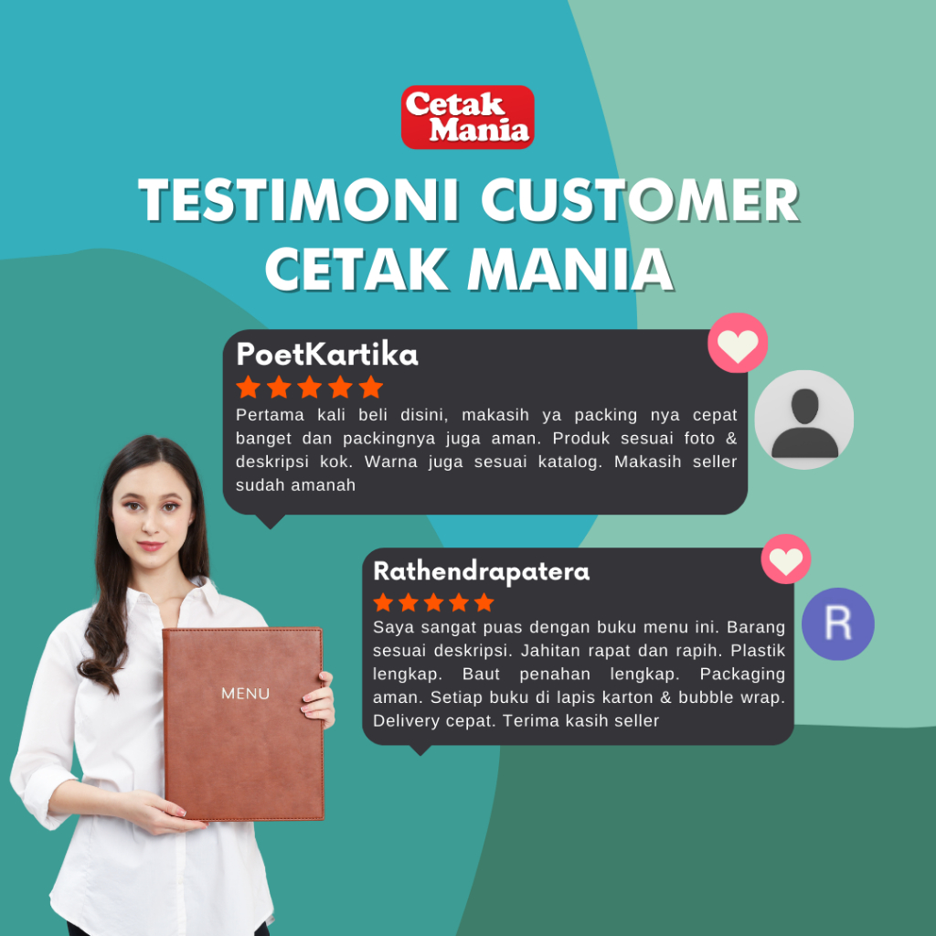 

Cetak Mania - Buku Menu Kulit Jepit Baut isi Plastik Mika 15x30cm Coklat Tua - Cafe, Coffee Shop,