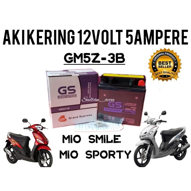 AKI MOTOR MIO SPORTY, MIO SMILE, AKI KERING 12V 5AH AKI GS GM5Z-3B GS GRAND SUPREME