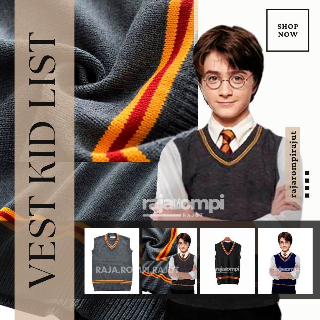 Rompi Rajut Anak Seragam Sekolah Vest Korea Vneck List HarPott rajaRompiRajut