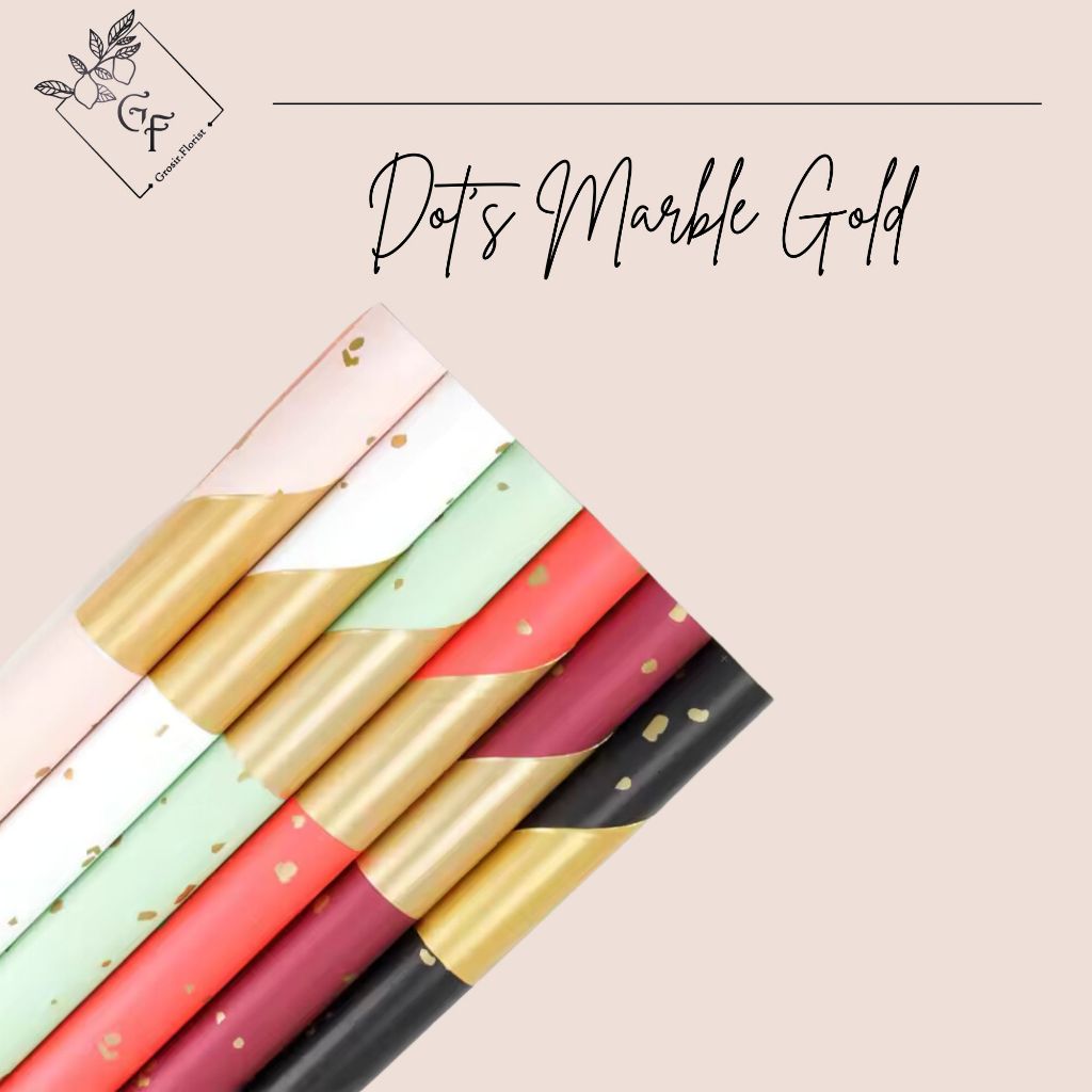 

TERLENGKAP DOTS BI COLOR GOLD FLAKES 2 WARNA DOTS GOLD FLOWER WRAPPING PAPER BUKET PEMBUNGKUS KADO