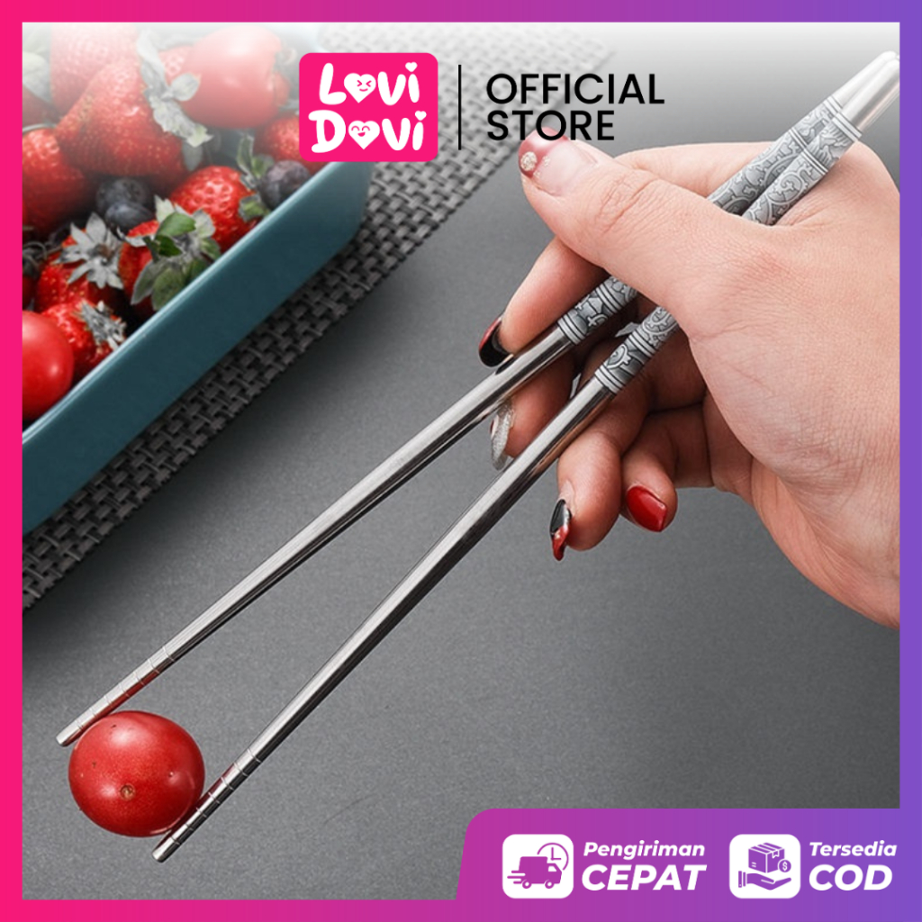 Sumpit Makan ala Korea Polos Motif / Sumpit Makan Motif Stainless Korea Bulat