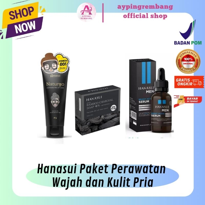 Hanasui Paket Perawatan Wajah & Kulit Pria/Hanasui Tube masker|Serum men|Sabun men