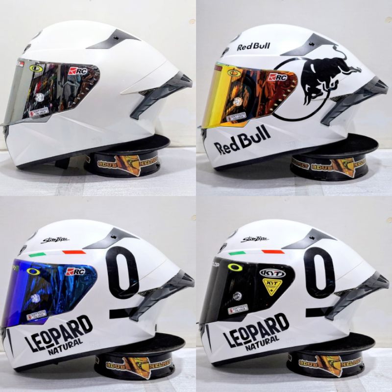 Helm Kyt TT COURSE SOLID WHITE/PUTIH PAKET GANTENG REDBULL/LEOPARD 100%ORIGNAL