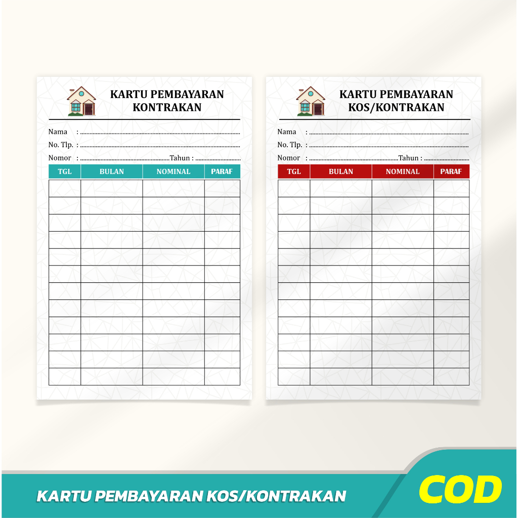 

( ISI 50 ) Kartu Iuran Pembayaran Kos Kontrakan