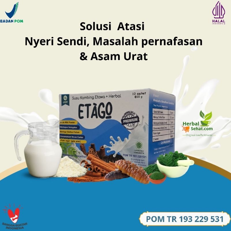 

Etago -Susu Kambing Etawa Dengan Gula Aren Plus Herbal - Kaya Manfaat untuk Kesehatan. Isi 10 Sachet