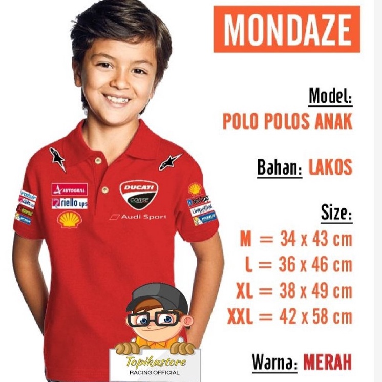 KODE J72F kaos polo Ducati Corse Anak MotoGp