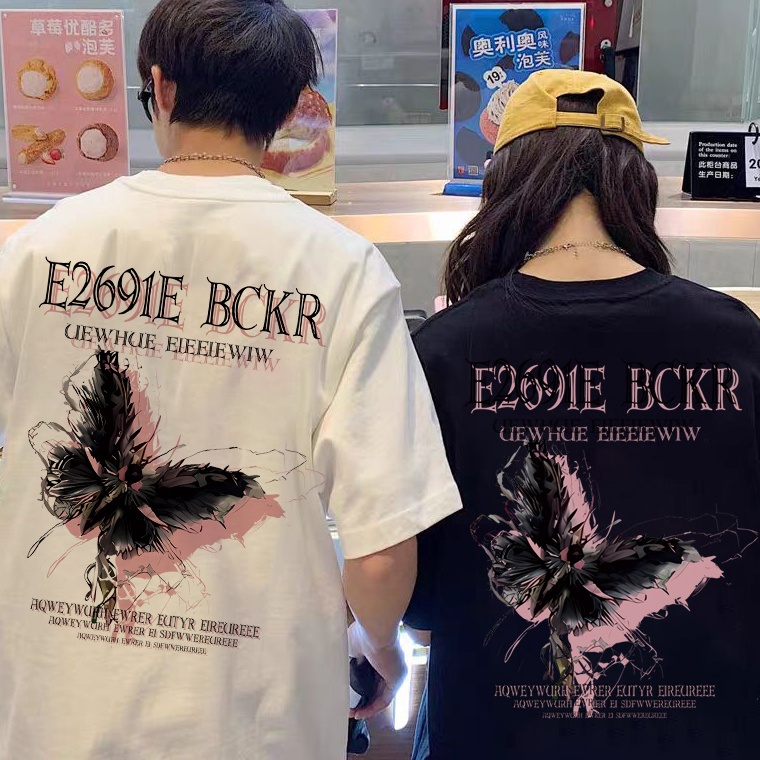 KODE J38R Mode Korea kupukupu kaos pria Tshirt wanita t shirt pria baju uple pasangan oversize uple