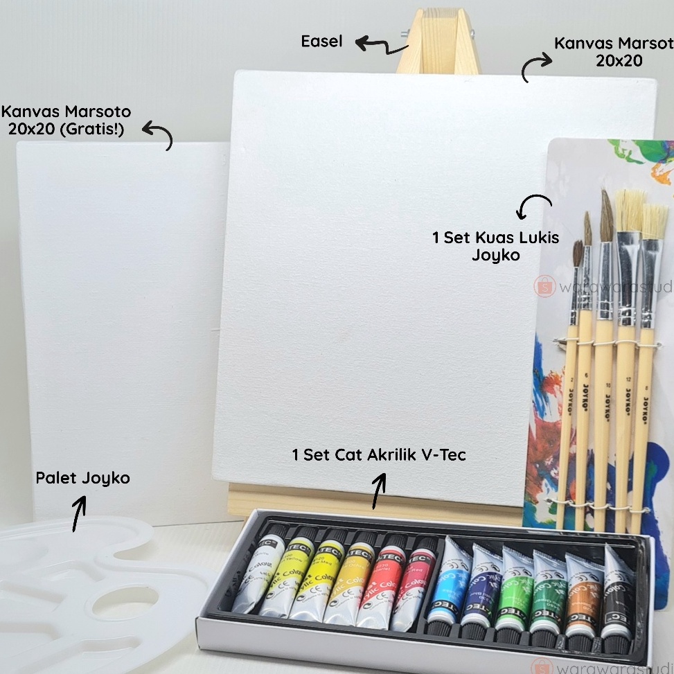 

Kejutan Terbesar Paket Melukis Painting Kit Lengkap Premium 1 Kanvas 2x2 Easel Cat Akrilik Palet Kuas BEST VALUE
