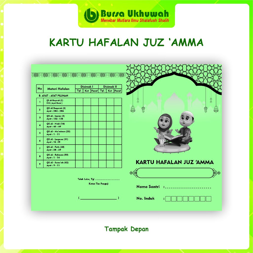 

KARTU HAFALAN JUZ AMMA PLUS SURAH PILIHAN