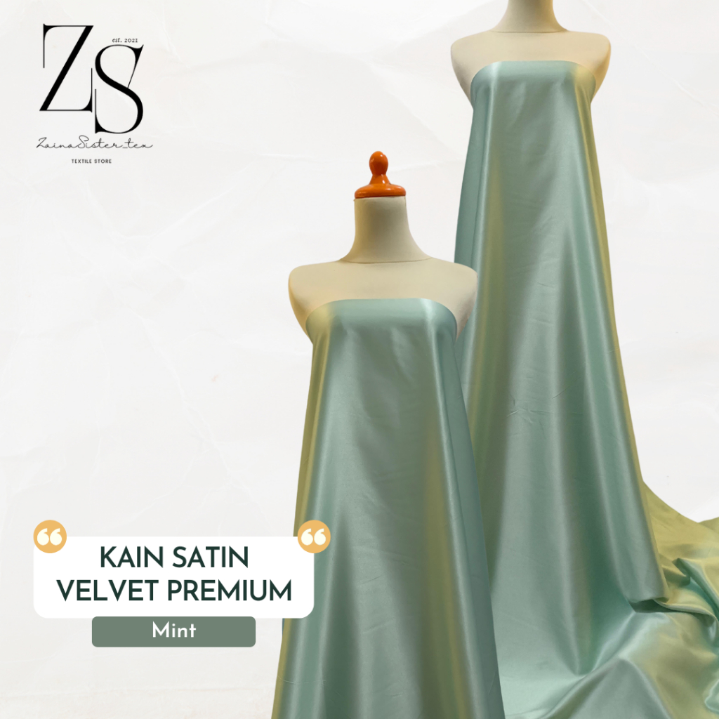 Bahan Kain Satin Velvet Premium Grade A Meteran Warna Hijau Mint