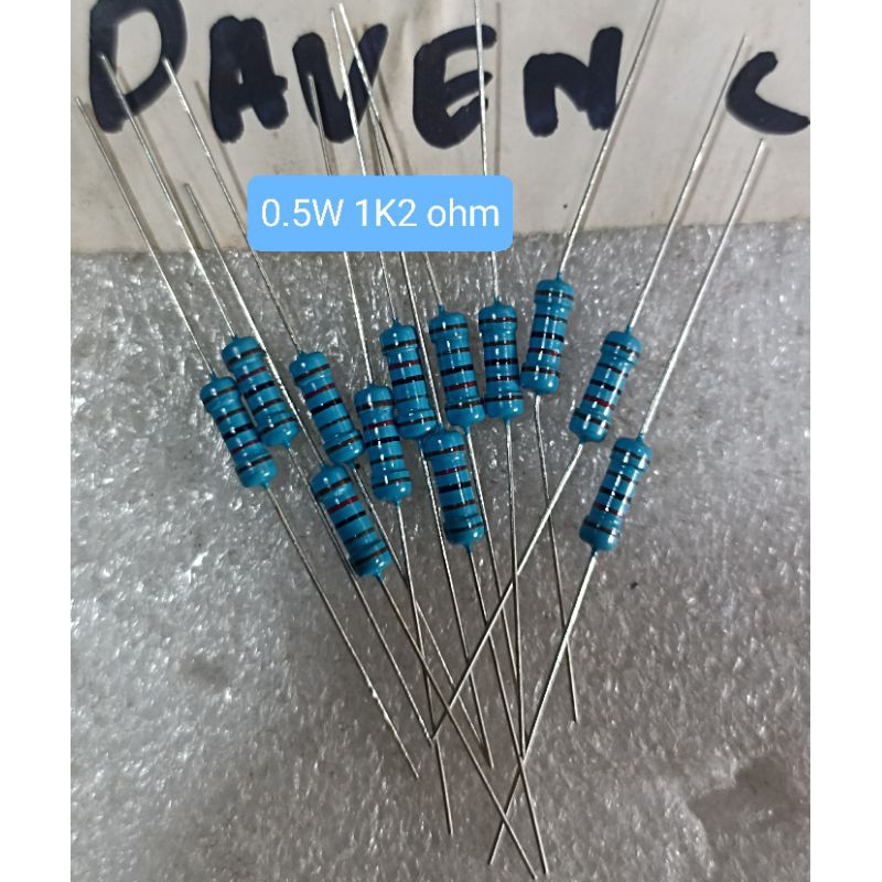 10BUAH RESISTOR 0.5W 1K2 OHM SETENGAH WATT 1K2 OHM 0.5 WATT 1K2OHM