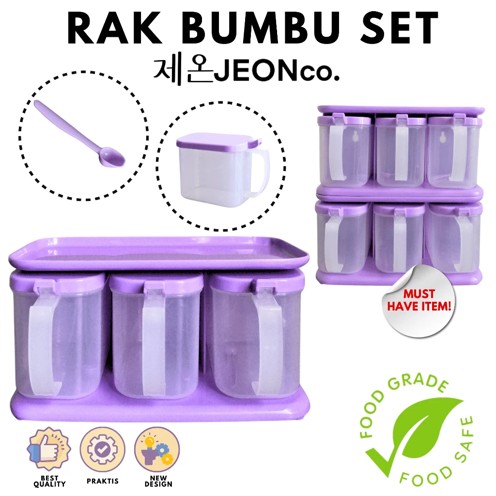 TEMPAT BUMBU rak bumbu set jeon wadah bumbu set UNGU PUTIH HIJAU JEON Wadah bumbu set tempat bumbu d