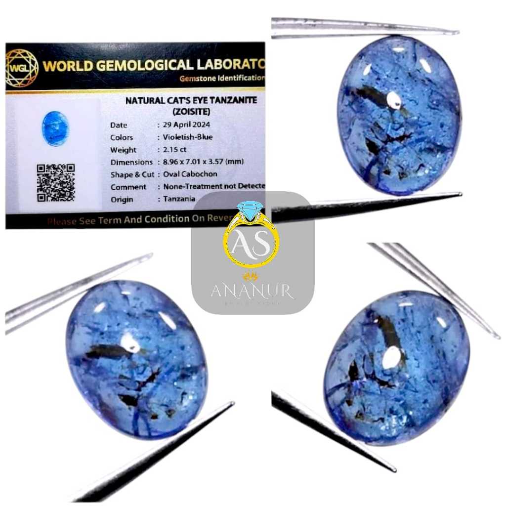 Batu permata Natural Cat's Eye Tanzanite Zoisite Plus Memo