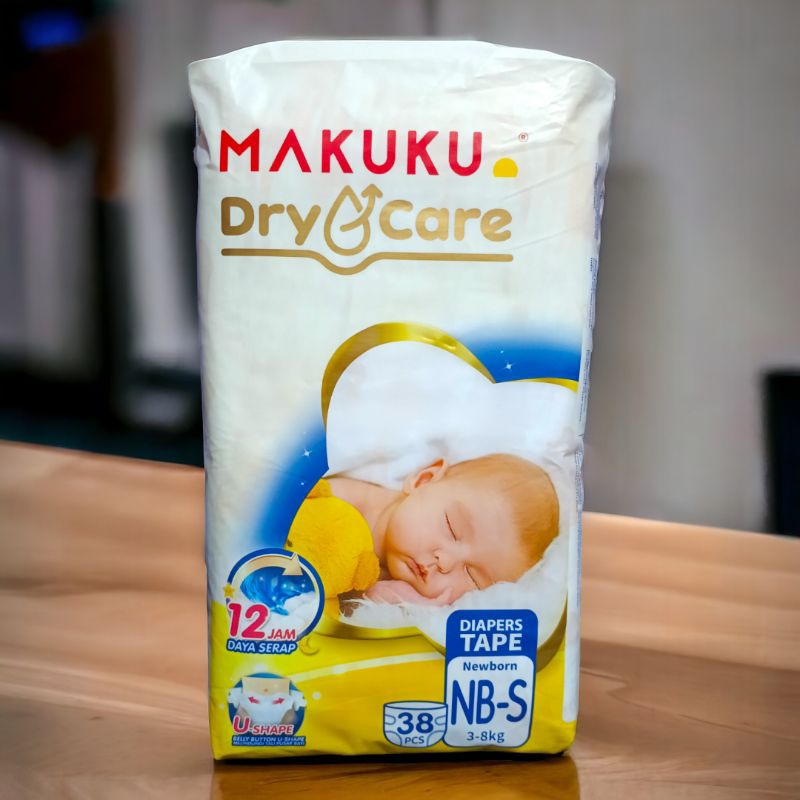 MAKUKU DRY CARE TAPE SIZE NB-S(38)_PAMPERS POPOK PEREKAT BAYI KEMASAN BARU_POPOK BAYI BARU LAHIR