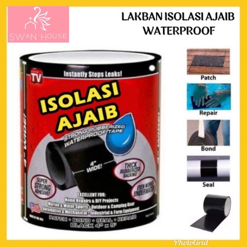 Isolasi Ajaib 4 Inch Super Kuat Rubberized WaterProof Lakban / Flex Tape / Lakban Hitam / lakban Ant