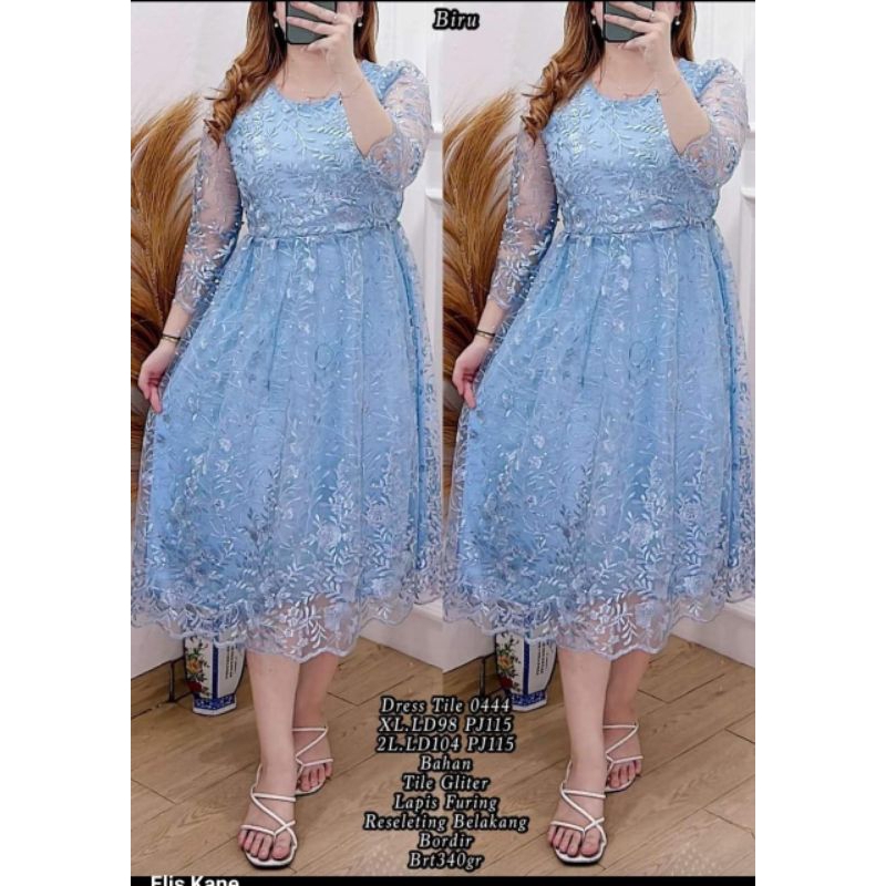 Dress tile bordir, dress remaja, dress natal murah, dress pesta