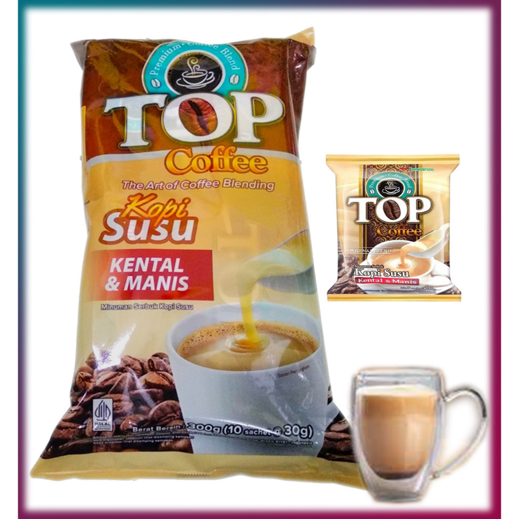 

Kopi Top Kopi Susu Kental Manis Netto 10 bungkus x 30 Gram