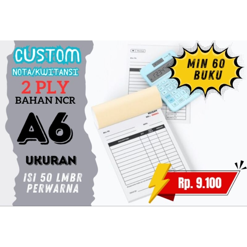 

CETAK NOTA/INVOICE UK A6 2 PLY | Min 60 Buku