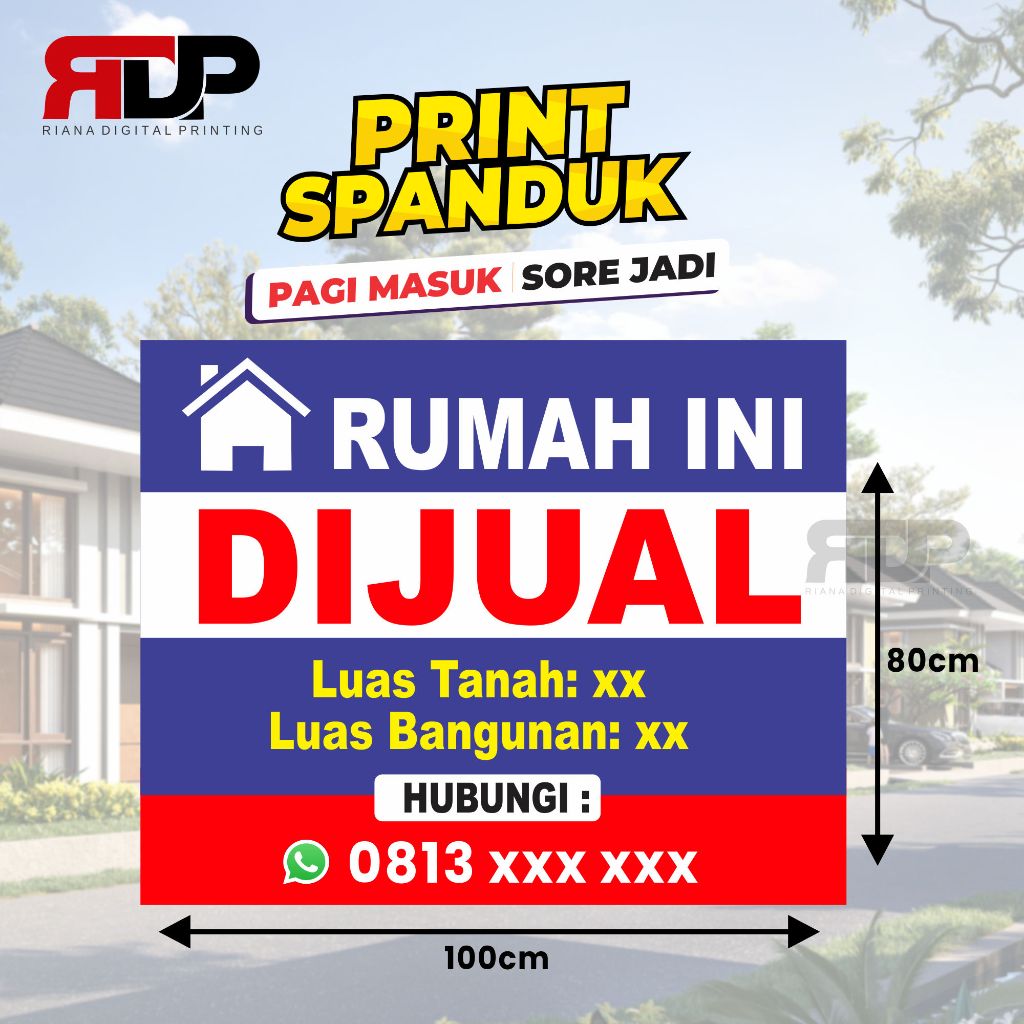 Spanduk Banner Murah Rumah Dijual/Rumah, Rumah Disewaka, Rumah Dikontarakan, Kios di Kontrakan