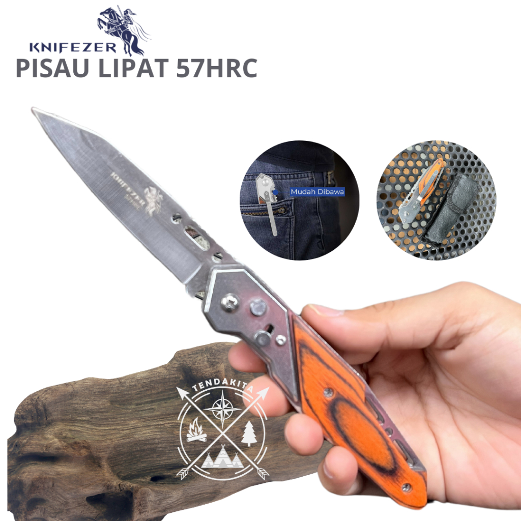 KNIFEZER Doom Blade Pisau Saku Lipat Berburu Survival Knife EDC 200mm - 57HRC Pisau Lipat Survival P