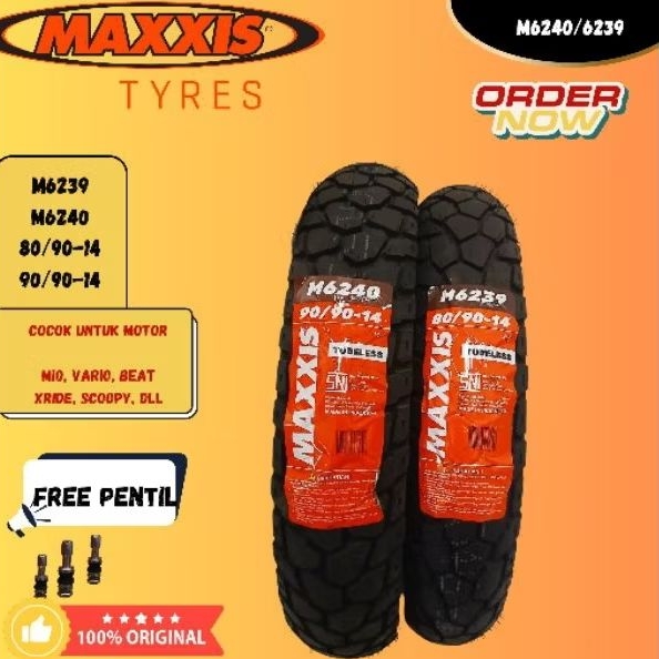 (Paket 80/90-14  &  90/90-14) Ban Tubeles MAXXIS  M6240 & M6239