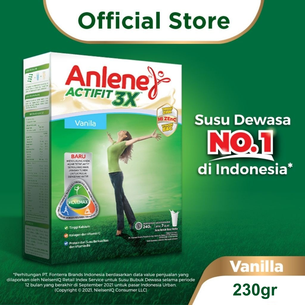 

Anlene Actifit 3X Susu Bubuk Dewasa Vanila 230g - Nutrisi Tinggi Kalsium Untuk Tulang, Sendi, dan Otot