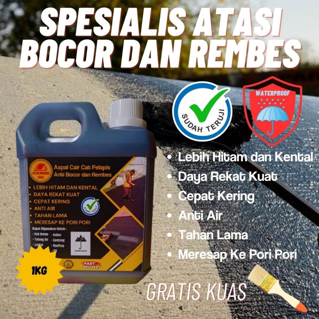 Aspal Cair Premium 1kg Cat Pelapis Anti Bocor Rembes Untuk Tembok Dak Genteng Asbes Talang Air Kolam
