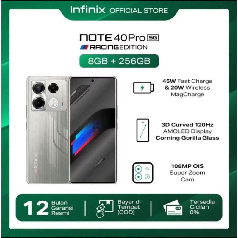 INFINIX NOTE 40 PRO 5G NFC RAM ( 8GB+8GB/256GB ) RACING EDITION GARANSI RESMI