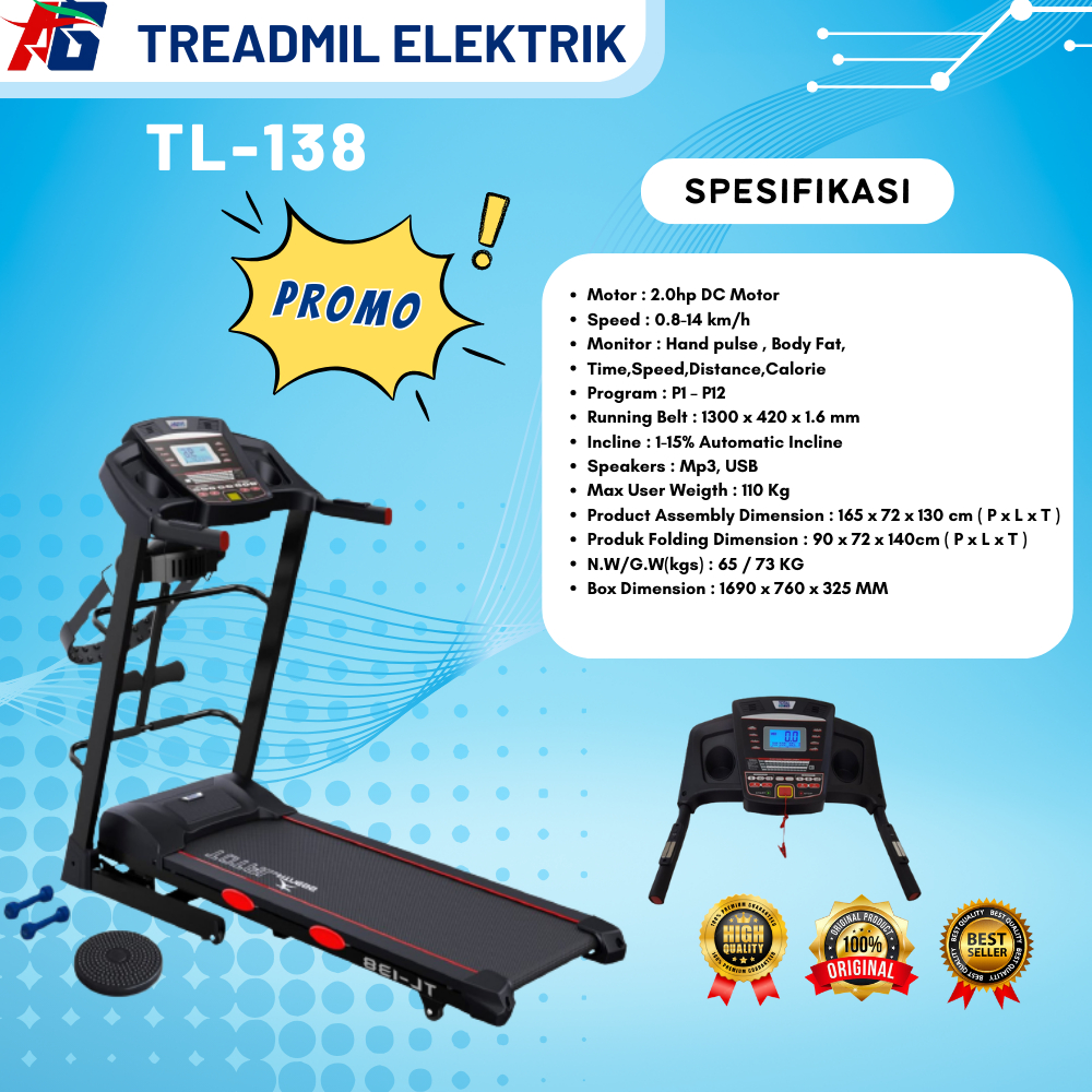Treadmill Elektrik Medium Automatic Incline TL-138 Total Fitness