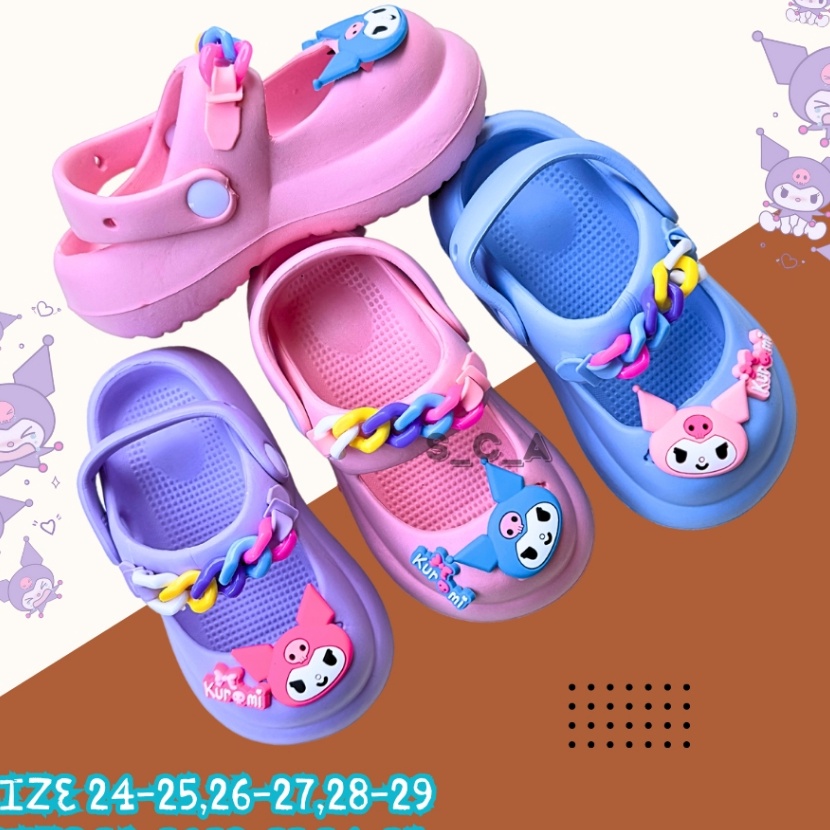 Potongan Sandal Kuromi Anak Perempuan Variasi Rantai Warna Warni Sendal Sepatu Selop Karet Anak Cewe