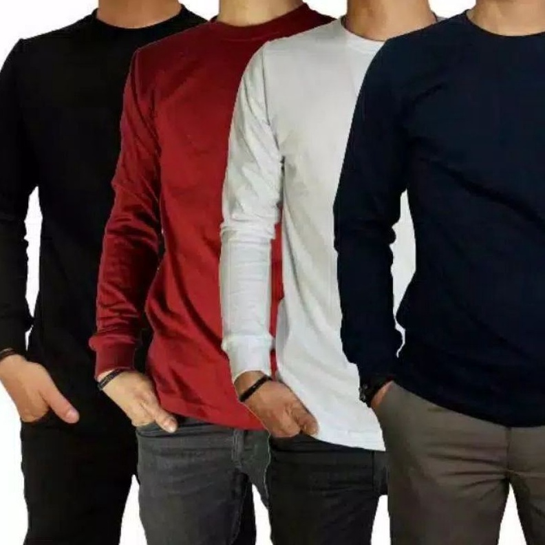 Kaos Polos Lengan Panjang Pria Wanita Katun Combed 3s Ujung Lengan Pakai Rib Karet