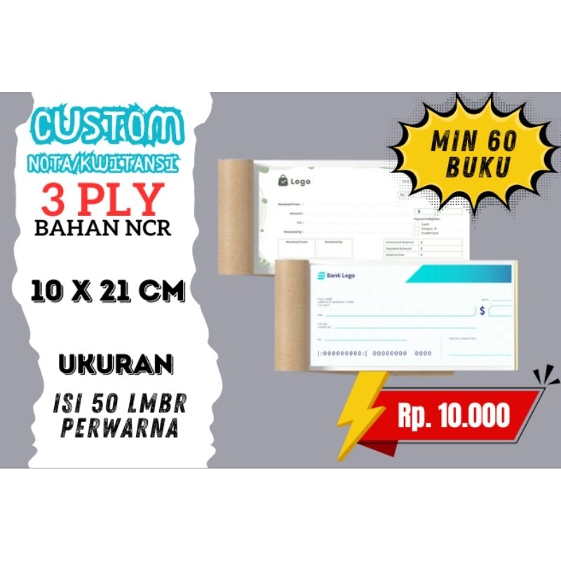 

KWITANSI CUSTOM 3 PLY SATUAN | MIN 60 Buku