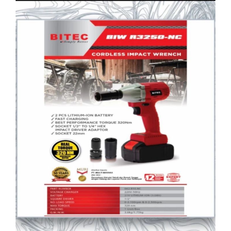 BITEC BIW R3250-NC CORDLESS IMPACT WRENCH 21 VOLT