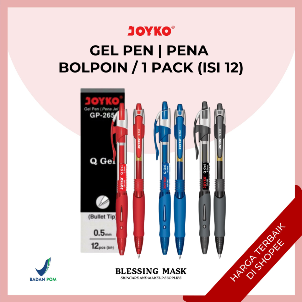JOYKO Gel Pen | Pulpen Pena Bolpoin Joyko GP-265 Q Gel | 1pack : isi 12pc | ATK Blessingmask