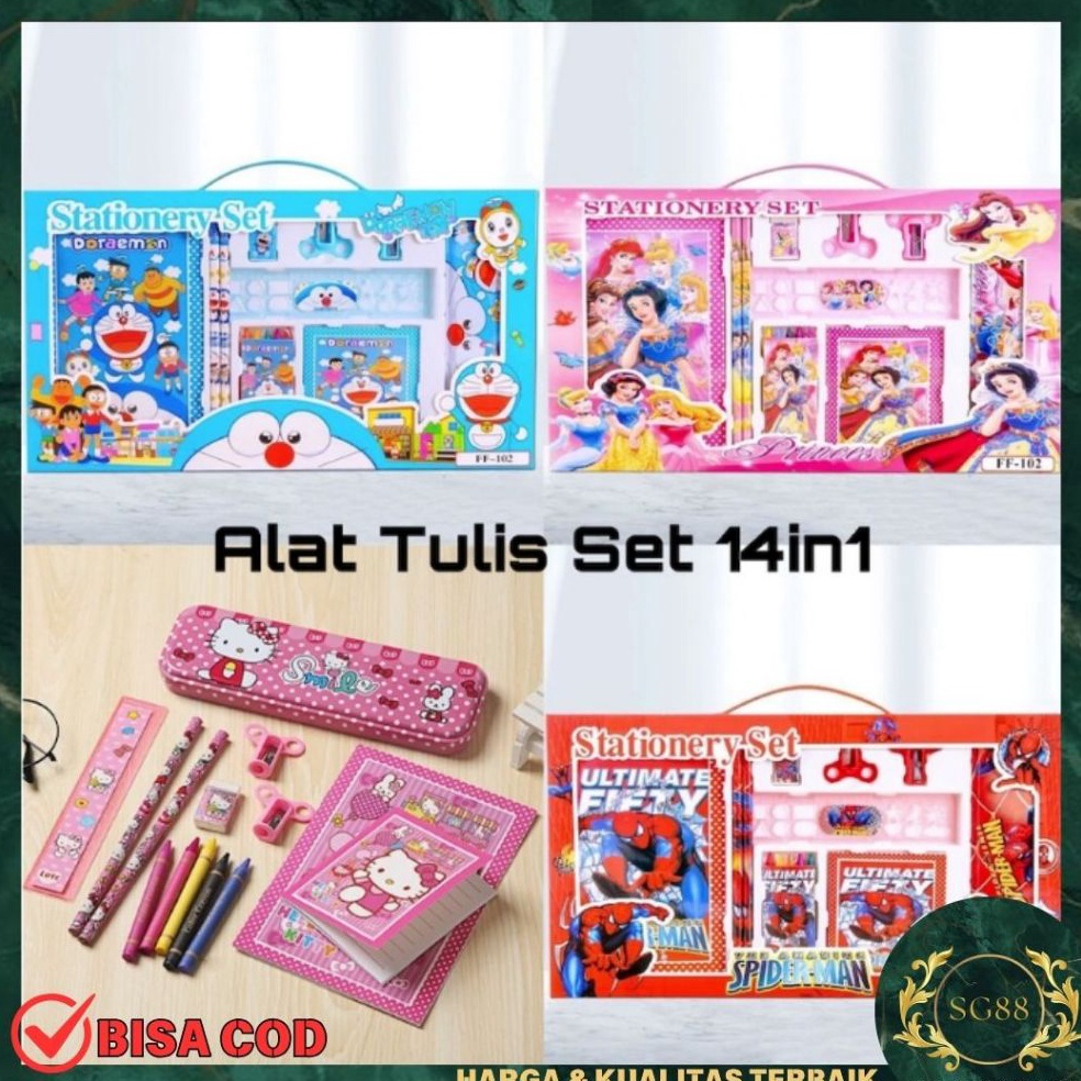 

Model Trending Stationary Alat Tulis Set 14 in 1 Paket Alat Tulis Anak Motif Kartun Karakter Lucu