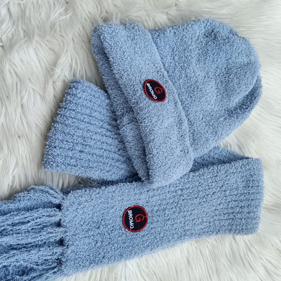 Set Kupluk dan Bromo Satu paket Topi Rajut Dieng Tebal Hangat Musim Dingin Pria Wanita Murah