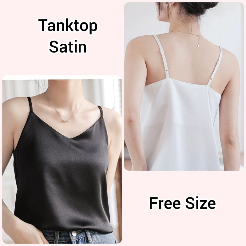 Evarien 1277 - Tanktop Satin V-Neck Premium - Atasan Satin Camisol