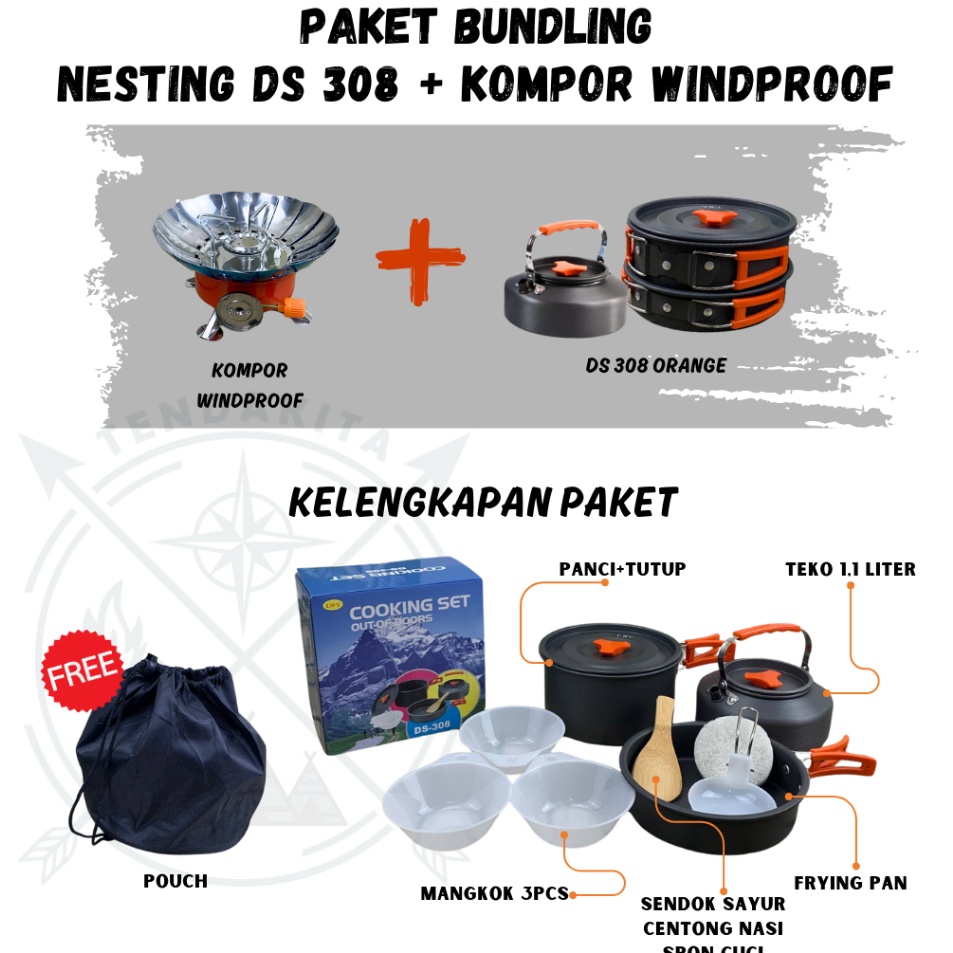 Dapatkan Hari Ini  PAKET COOKING SET  KOMPOR TENDAKI  DS 38  DS 311 TC311  TC 2  TS 1  TS 23  ALAT M