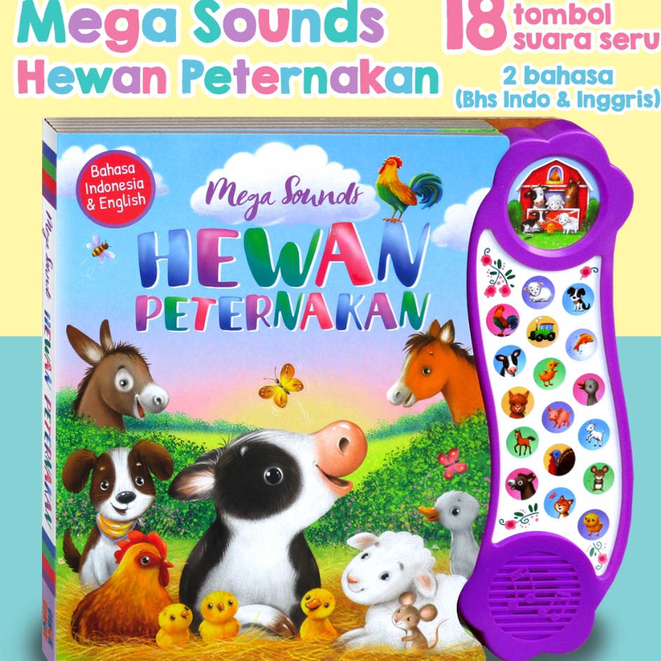 Terbaik Sounds Hewan Peternakan 18 tombol suara Bilingual Bahasa Indonesia  Inggris Sound book  Buku