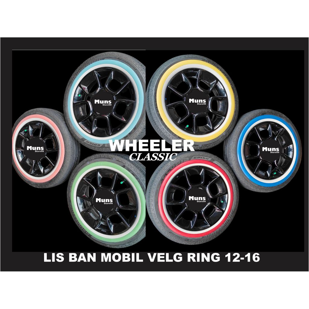 Lis Ban Mobil klasik White Wall Ban Mobil Velg Ring 12-16 WHEELER Classic Car Dasar Putih