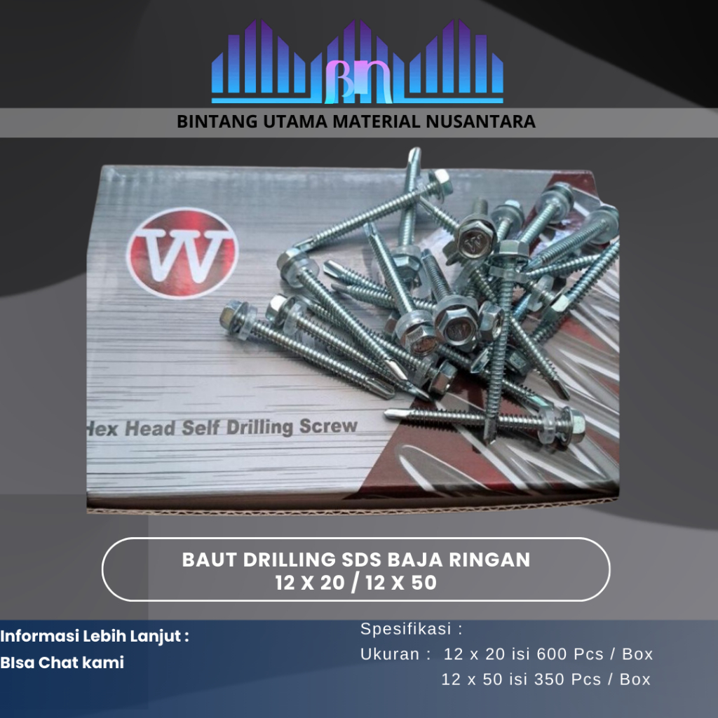 Baut Drilling SDS Baja Ringan 12 x 20 / 12 x 50