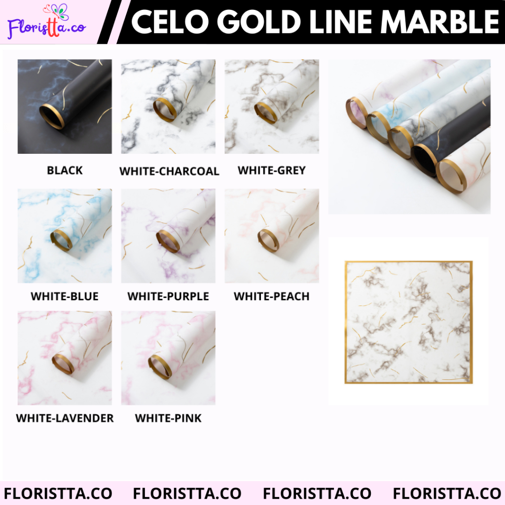 

(lembaran)Kertas Buket Cellophane Gold line Marble flower wrapping
