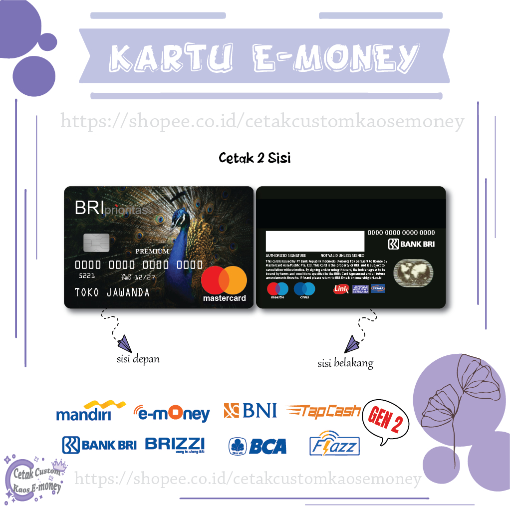 KARTU E MONEY E TOLL CARD BRI PRIORITAS MASTERCARD MERAK CARD MANDIRI EMONEY BNI BRI BCA - 2 SISI