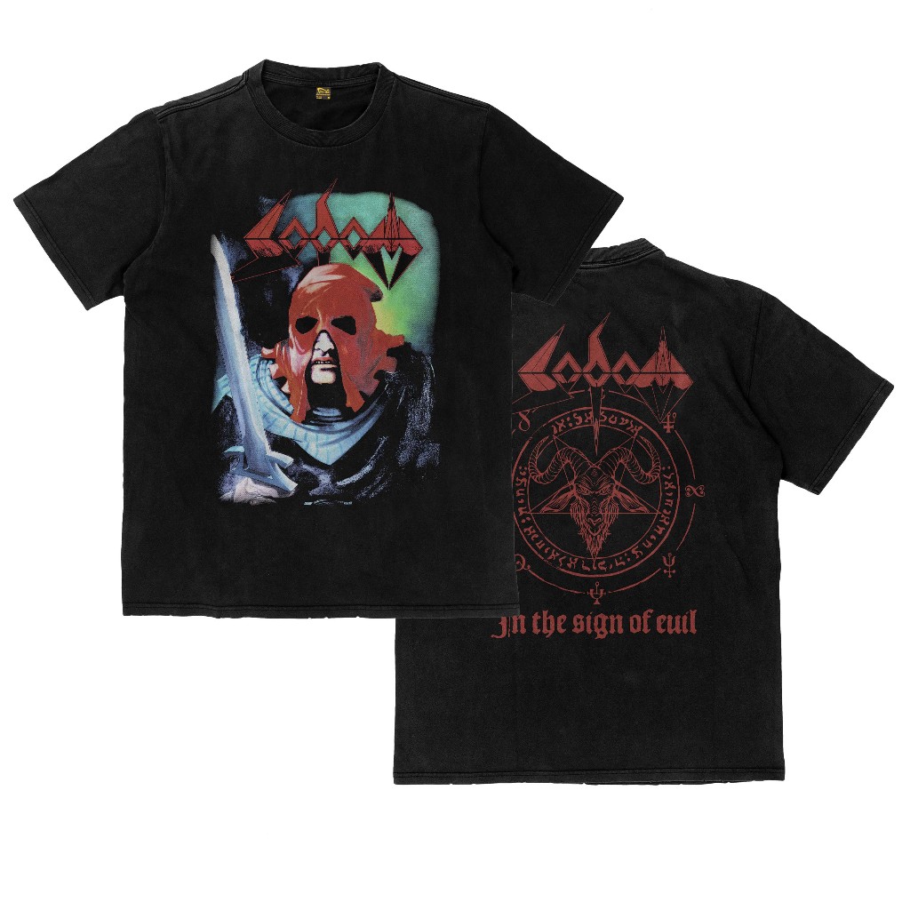Kaos Sodom In the Sign of Evil Band Thrash Metal Kaos Tebal T Shirt Flexinc 16s Heavyweight
