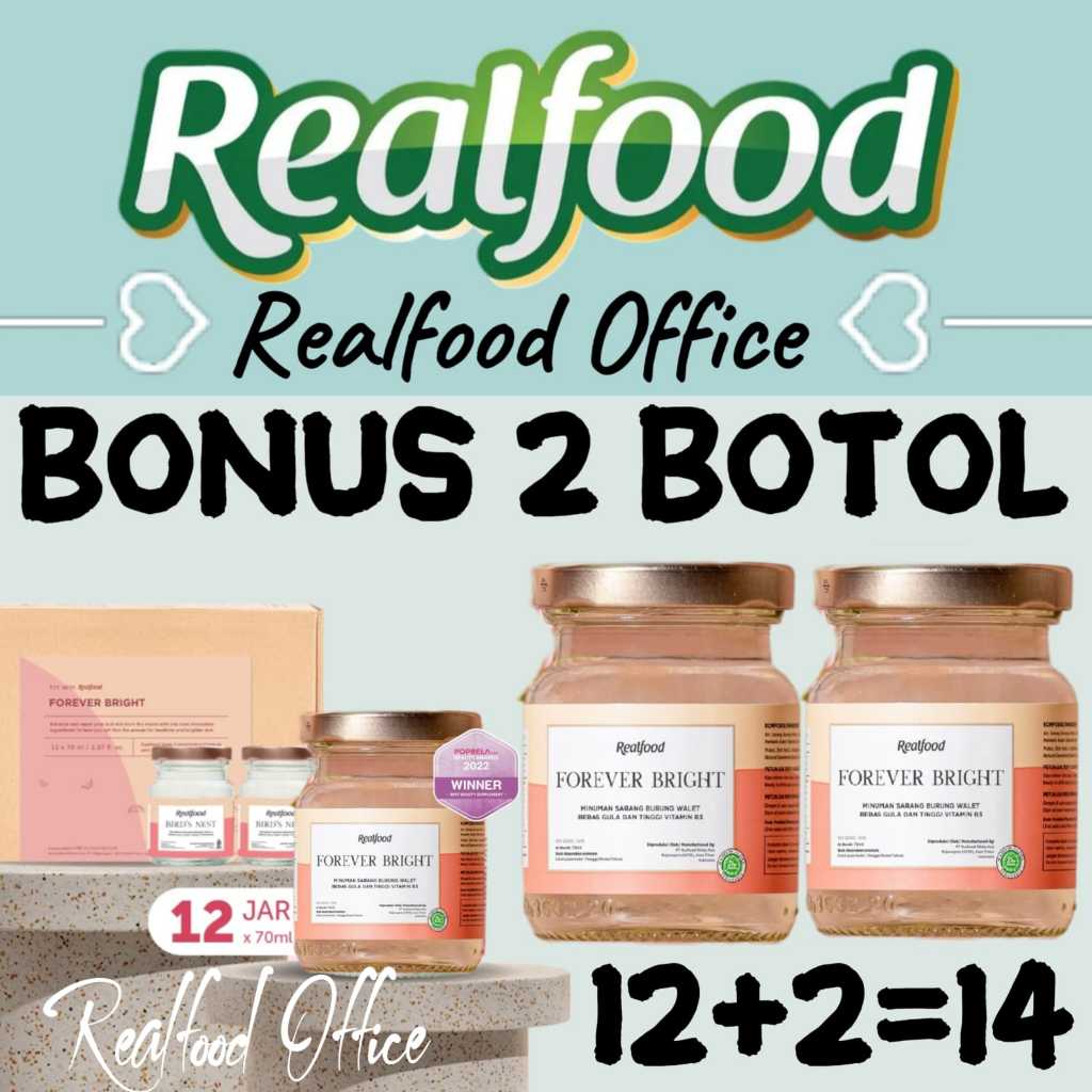 

Realfood Forever Bright 12 Jar Gratis 2 Botol ( Minuman Sarang Burung Walet ) RO