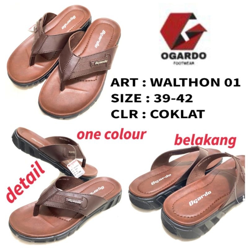 Sandal Japit Kulit Original Ogardo WALTHON-01 Size 39-42 Warna Cokelat // Sandal Japit Pria Dewasa K