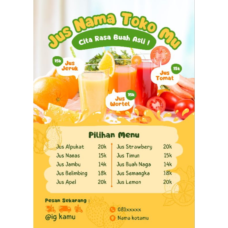 Custom daftar harga menu minuman jus buah-buahan
