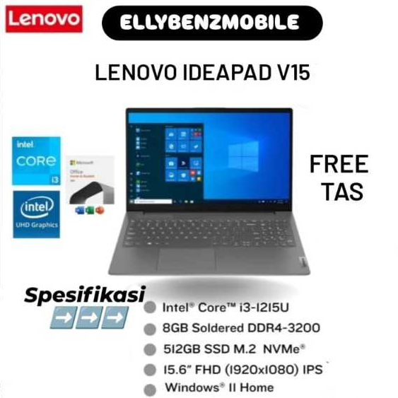 Lenovo V15 G3 i3-1215U 512GB SSD 8GB IPS Win11+OHS RJ45 Garansi Resmi